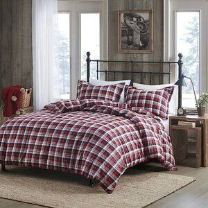 Woolrich Plaid Twin 3 Piece Cotton Flannel Sheet Set Red White